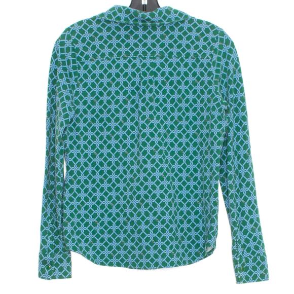 Talbots Womens Top Buttons Buckle Print Preppy Minimalist Retro Green Blue Small - Picture 4 of 4